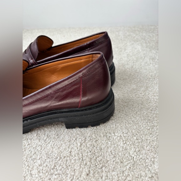 Sezane Albane Style Burgundy Leather Platform Loafers Chunky Lug Sole US 8.5 - Picture 3 of 10